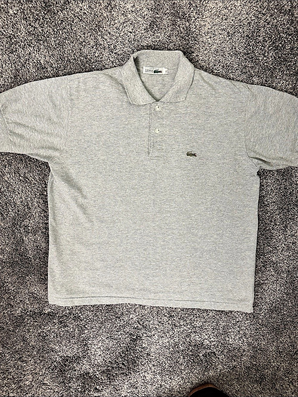VTG Chemise Lacoste Polo Shirt Made in France Grey Piqué Size XL (Fits like L)45